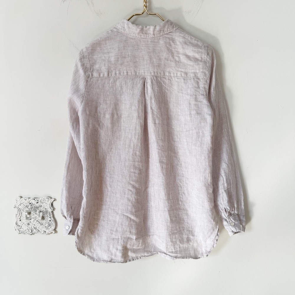 J. McLaughlin Tan and White Striped Britt Linen Button Down Shirt S - Picture 7 of 9